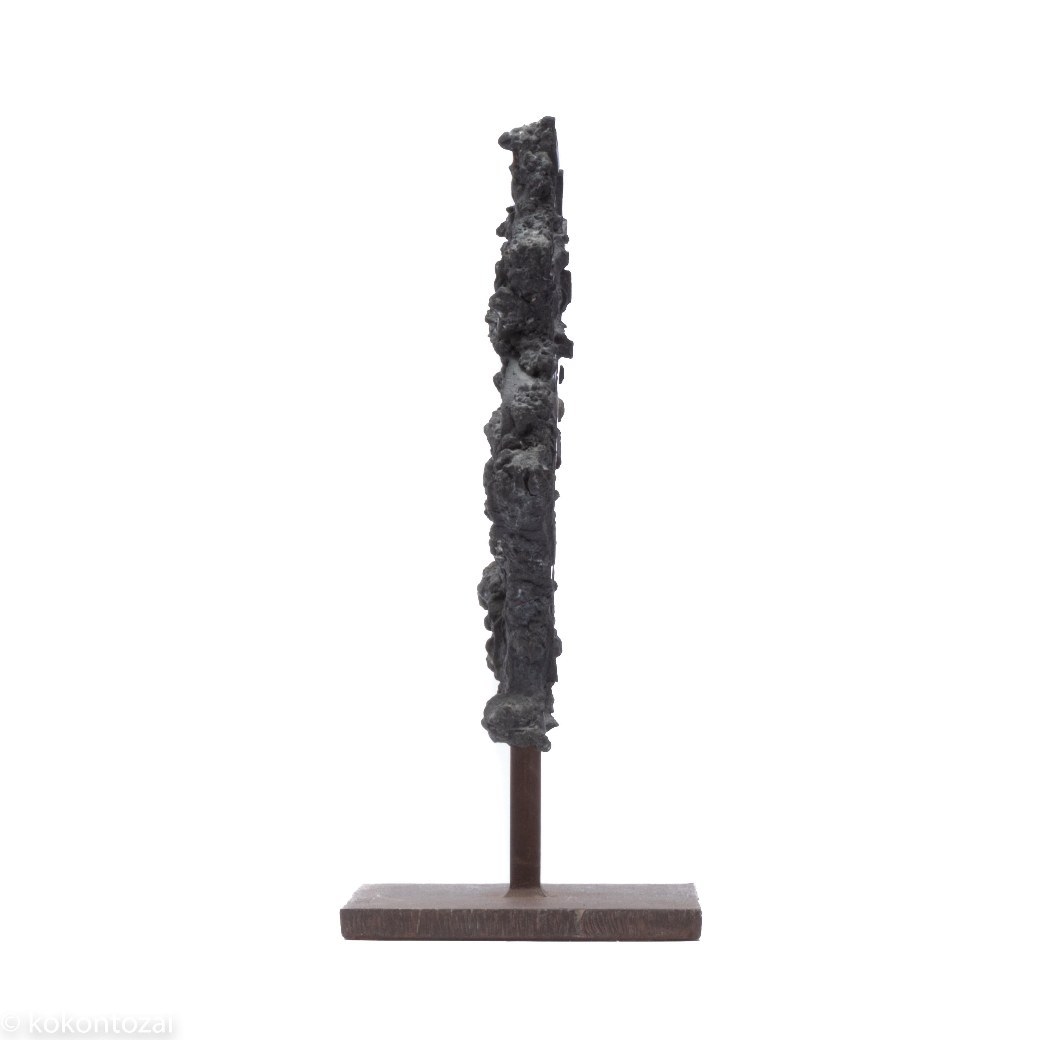Brutalist sculpture made from iron and glass on a steel base signed by Unknown Artist 