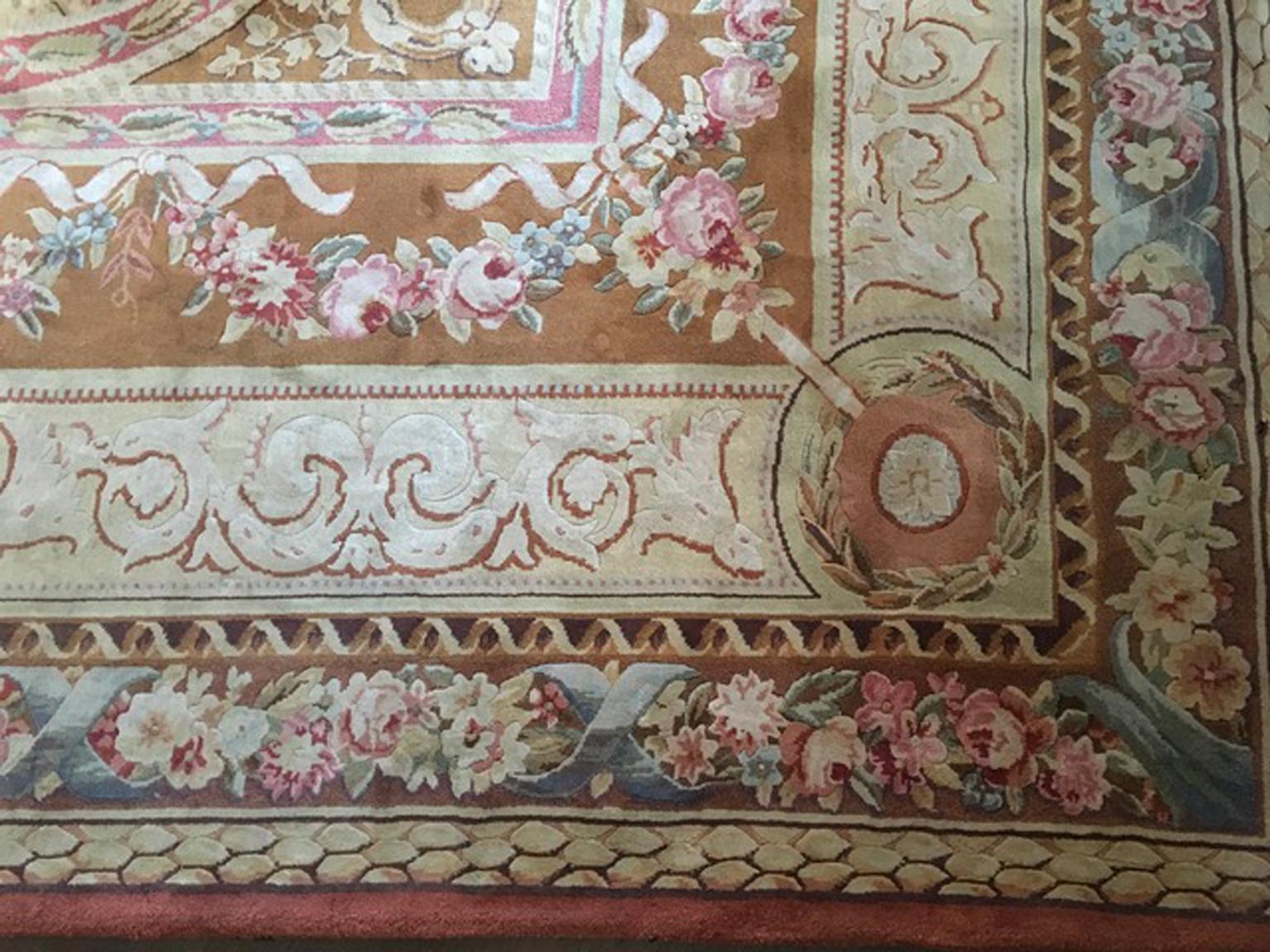 1960 Aubusson France Rug in Pink and Blue Colors For Sale 7