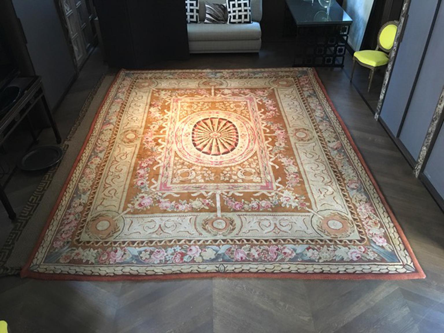1960 Aubusson France Rug in Pink and Blue Colors For Sale 8