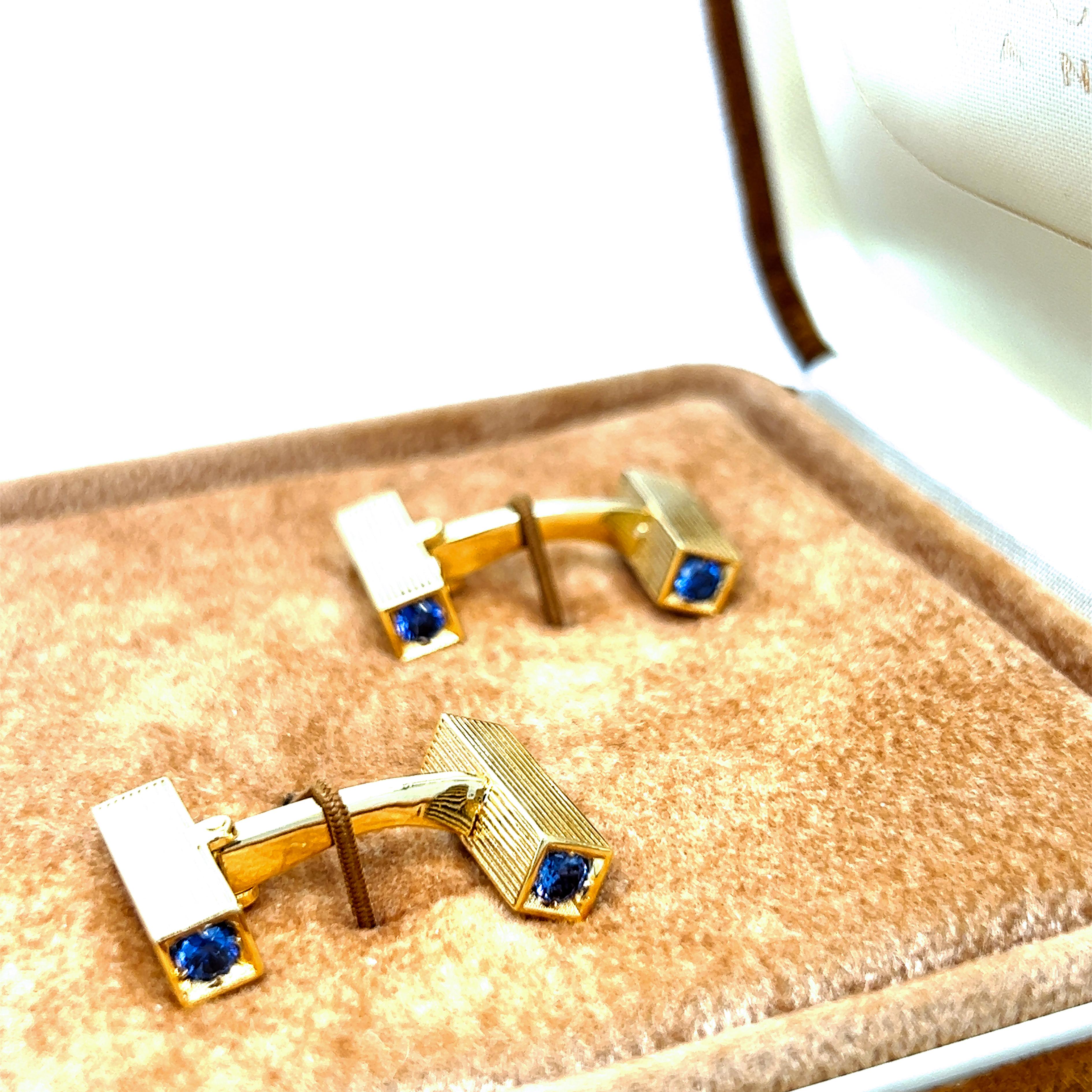 1960 Gaetan De Percin Blue Sapphire Sterling Silver Gold Plated Cufflinks 1