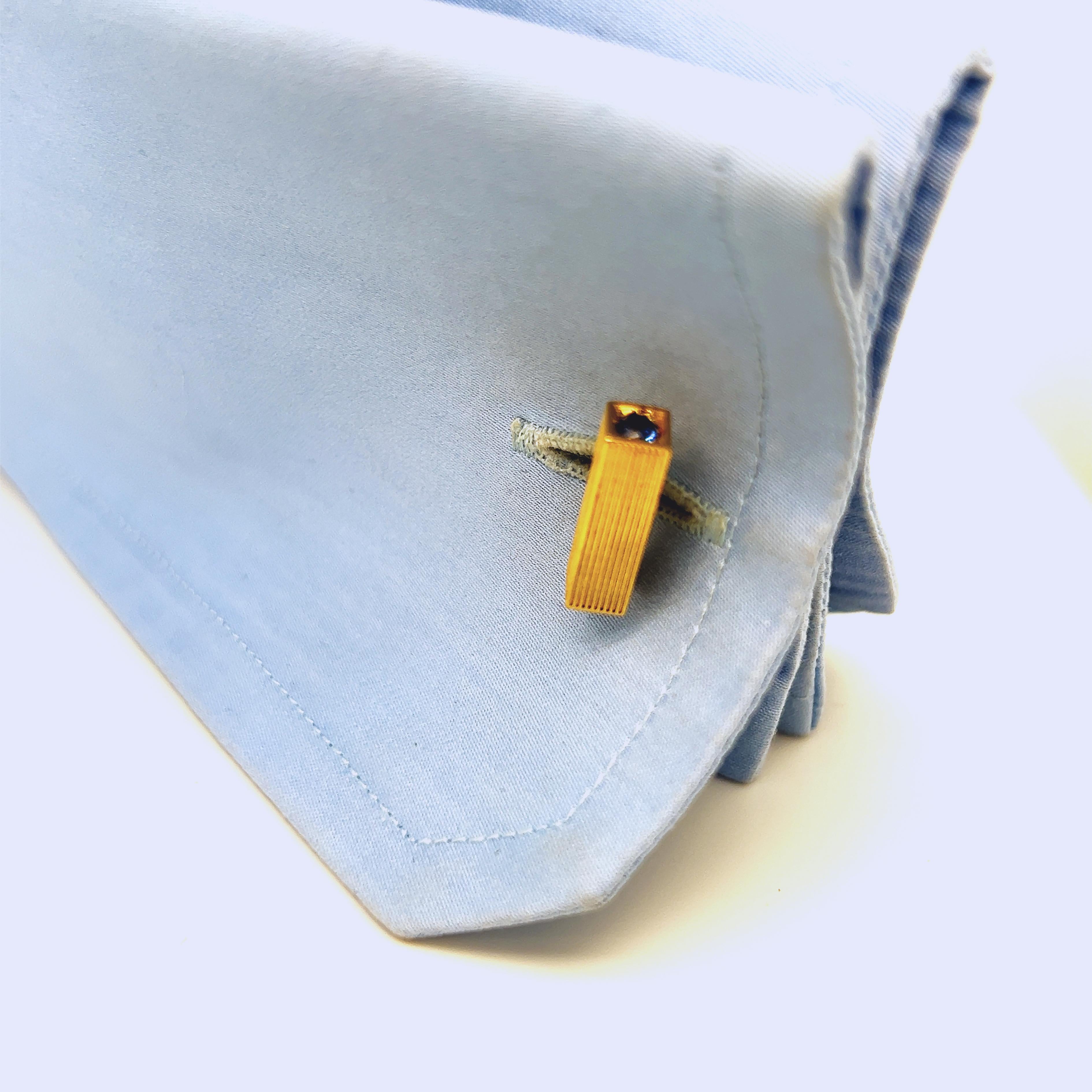 Modern 1960 Gaetan De Percin Blue Sapphire Sterling Silver Gold Plated Cufflinks