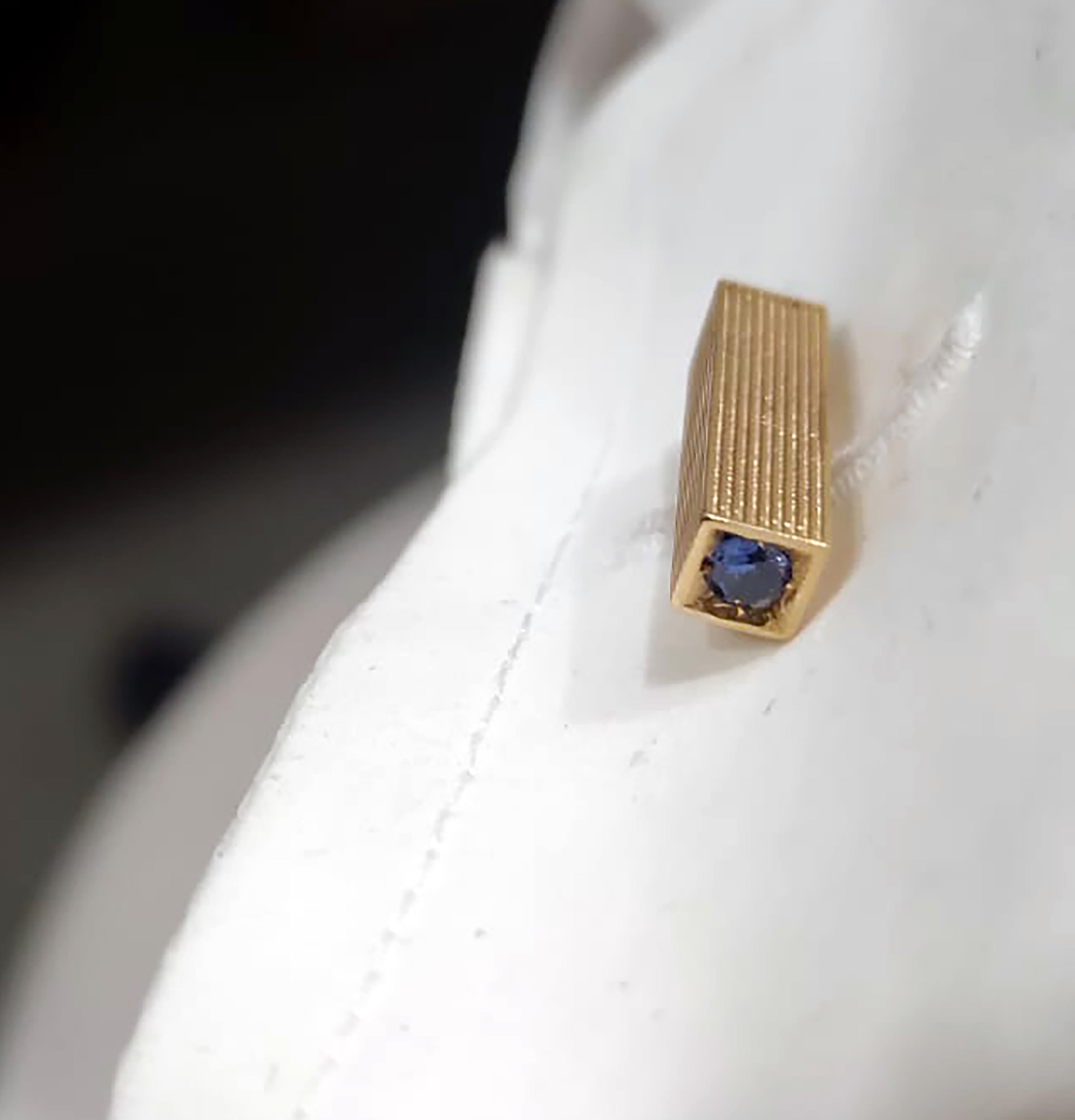 Brilliant Cut 1960 Gaetan De Percin Blue Sapphire Sterling Silver Gold Plated Cufflinks