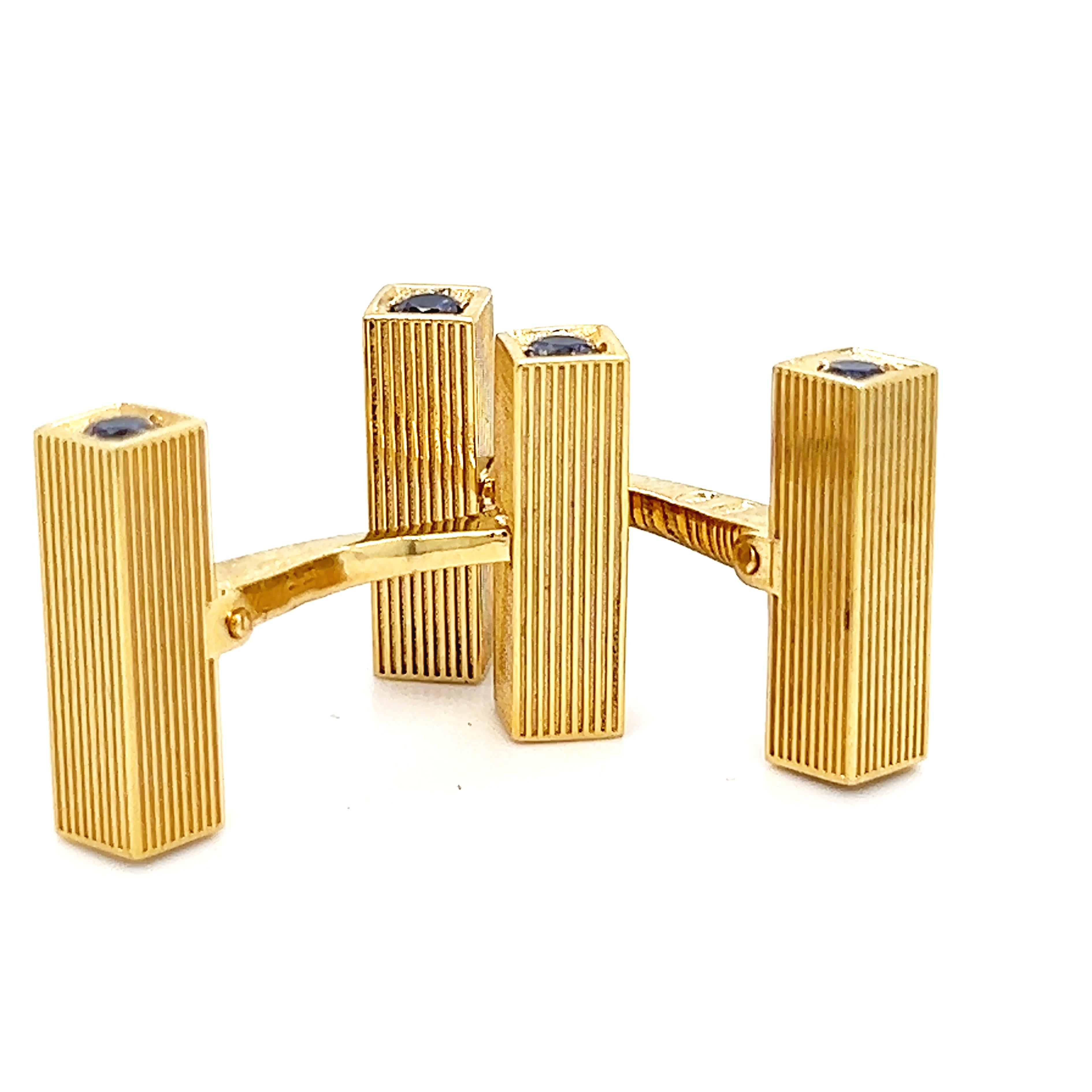 1960 Gaetan De Percin Blue Sapphire Sterling Silver Gold Plated Cufflinks In Excellent Condition In Valenza, IT