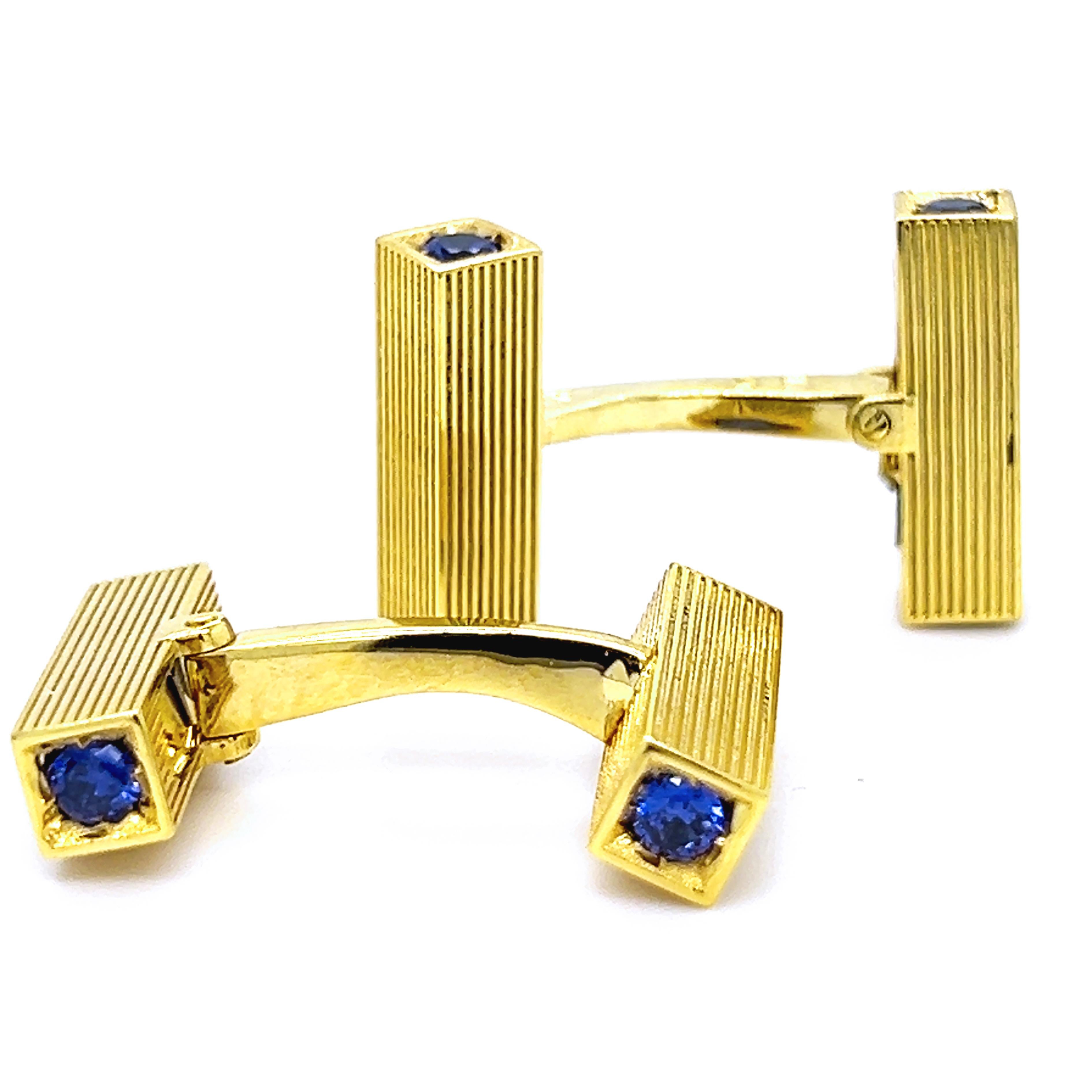 Women's or Men's 1960 Gaetan De Percin Blue Sapphire Sterling Silver Gold Plated Cufflinks