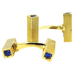 1960 Gaetan De Percin Blue Sapphire Sterling Silver Gold Plated Cufflinks