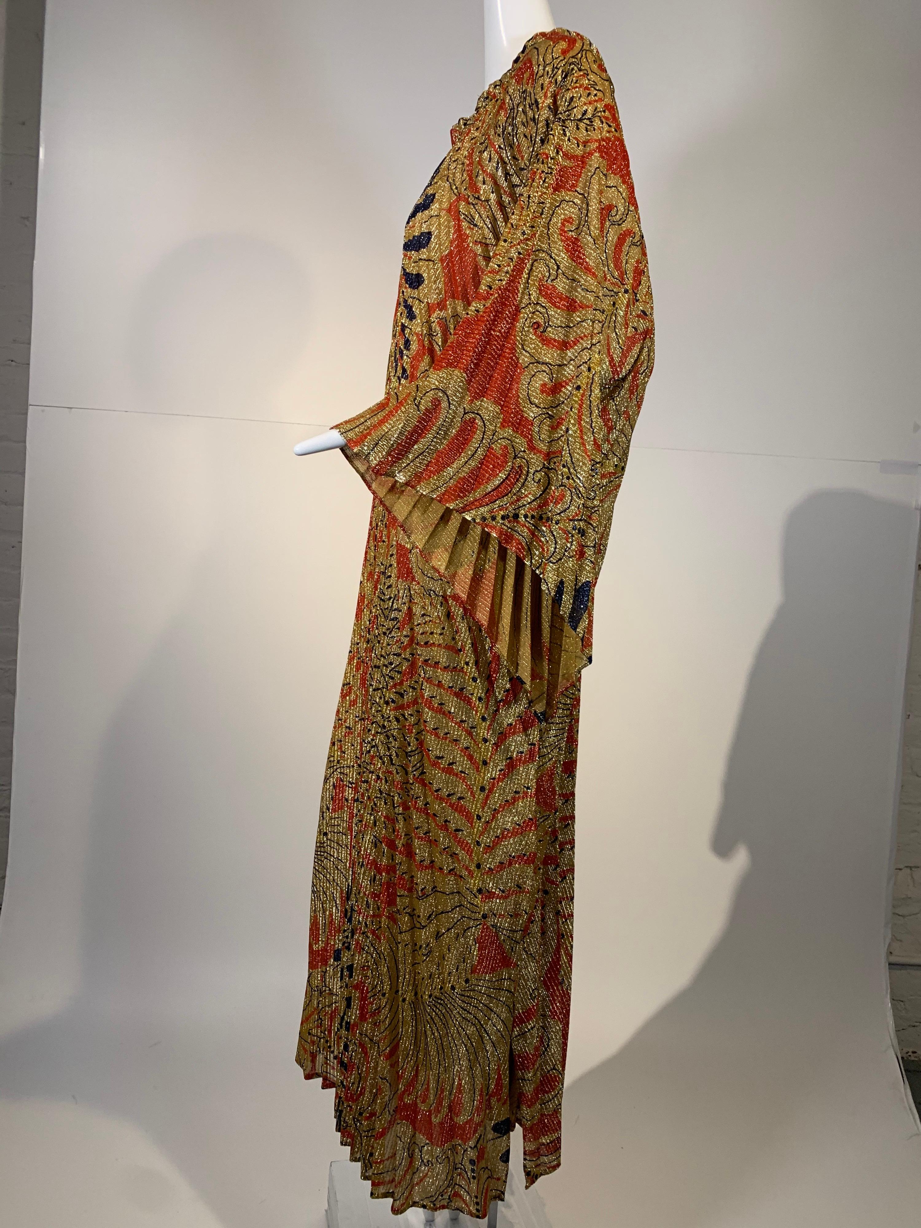 1960 Georgie Keyloun Pleated Gold Red & Black Lurex Print Caftan w/ Bell Sleeves 6