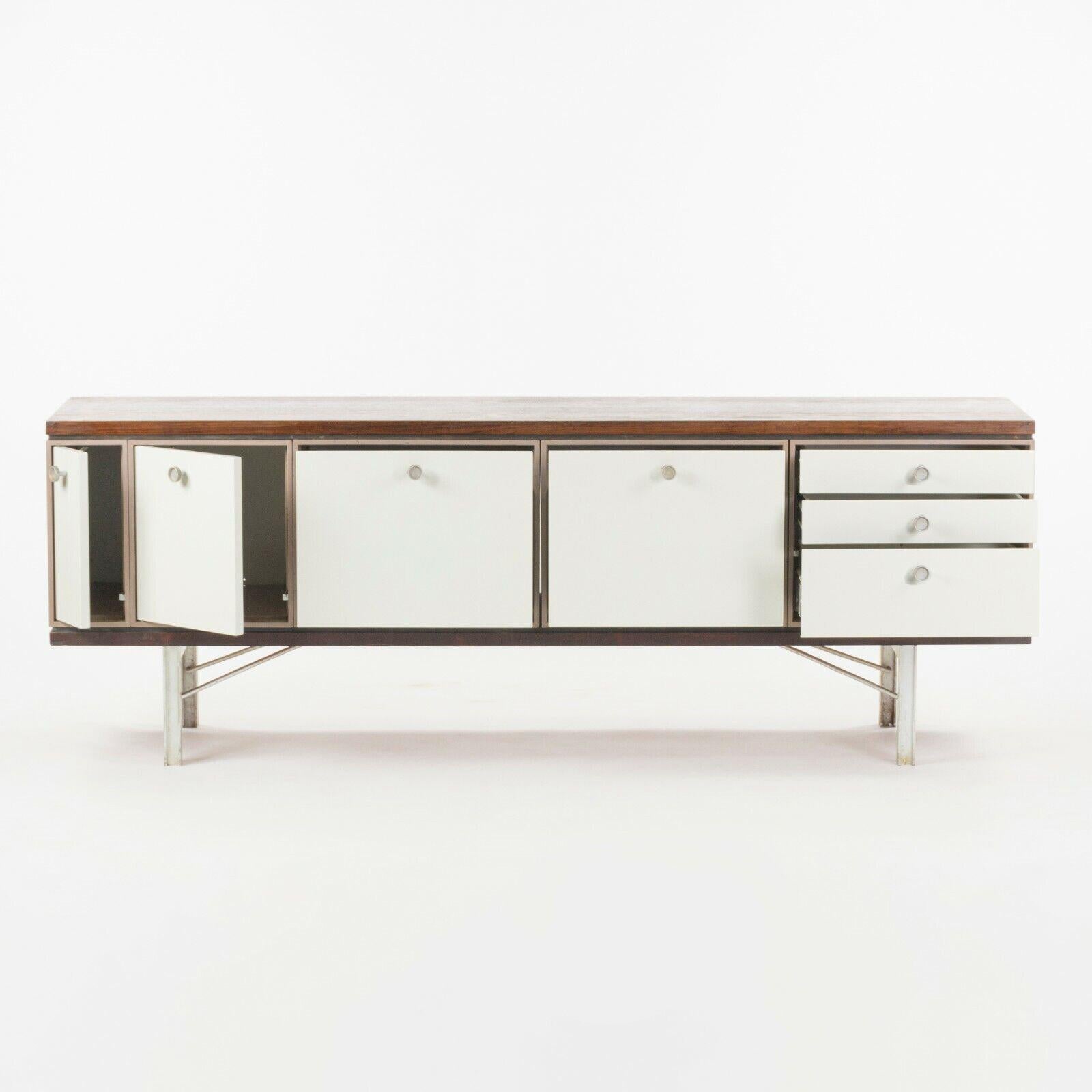 Aluminum 1960 Gerald Luss Rosewood & Metal Credenza Cabinet Once Attributed to Eames IBM For Sale