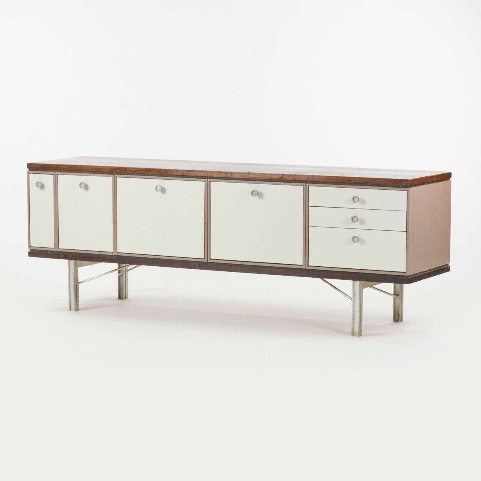 Metalwork 1960 Gerald Luss Rosewood & Metal Credenza Cabinet Once Attributed to Eames IBM For Sale
