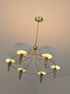 1960 Gerald Thurston 6 arms Brass Chandelier for Lightolier , USA