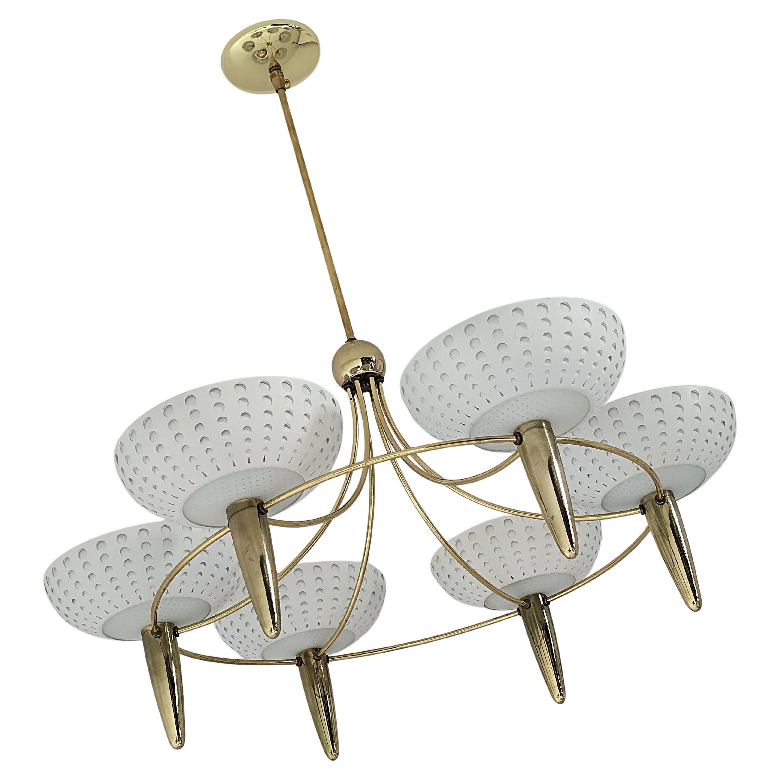 1960 Gerald Thurston 6 arms Brass Chandelier for Lightolier , USA