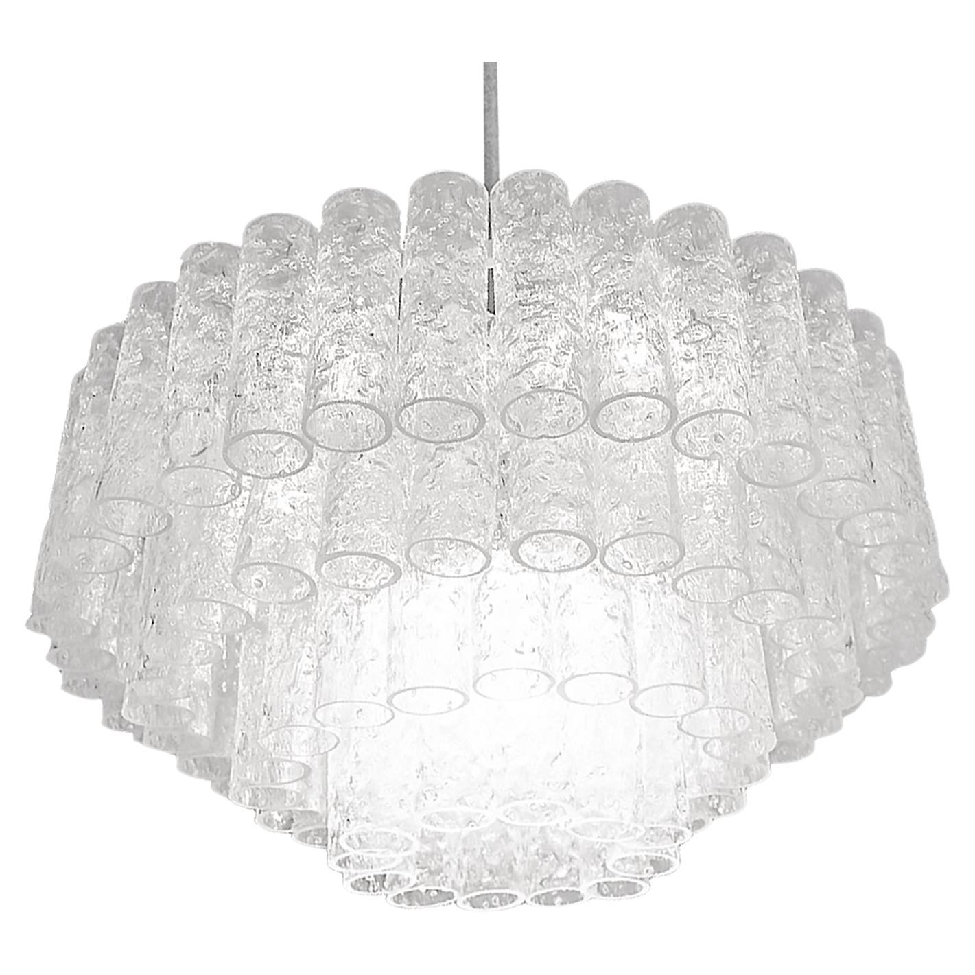 ‚1 of 2’ Cascading Doria 20" Murano Chandelier Ice Glass Tubes, Germany 1960s For Sale