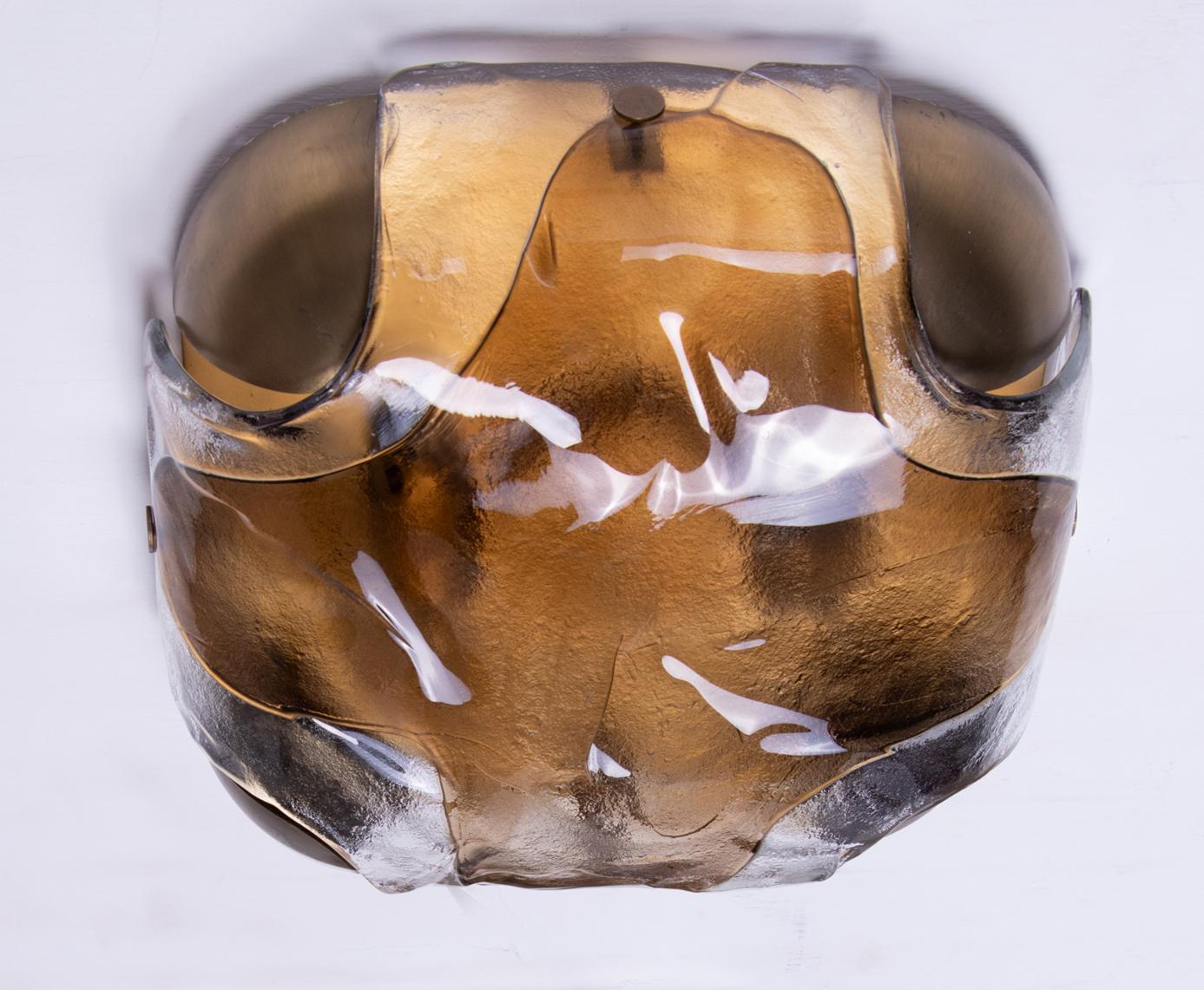 1960 Deutscher Kaiser Bernstein Murano Flush Mount Glas & Messing im Zustand „Gut“ im Angebot in Niederdorfelden, Hessen