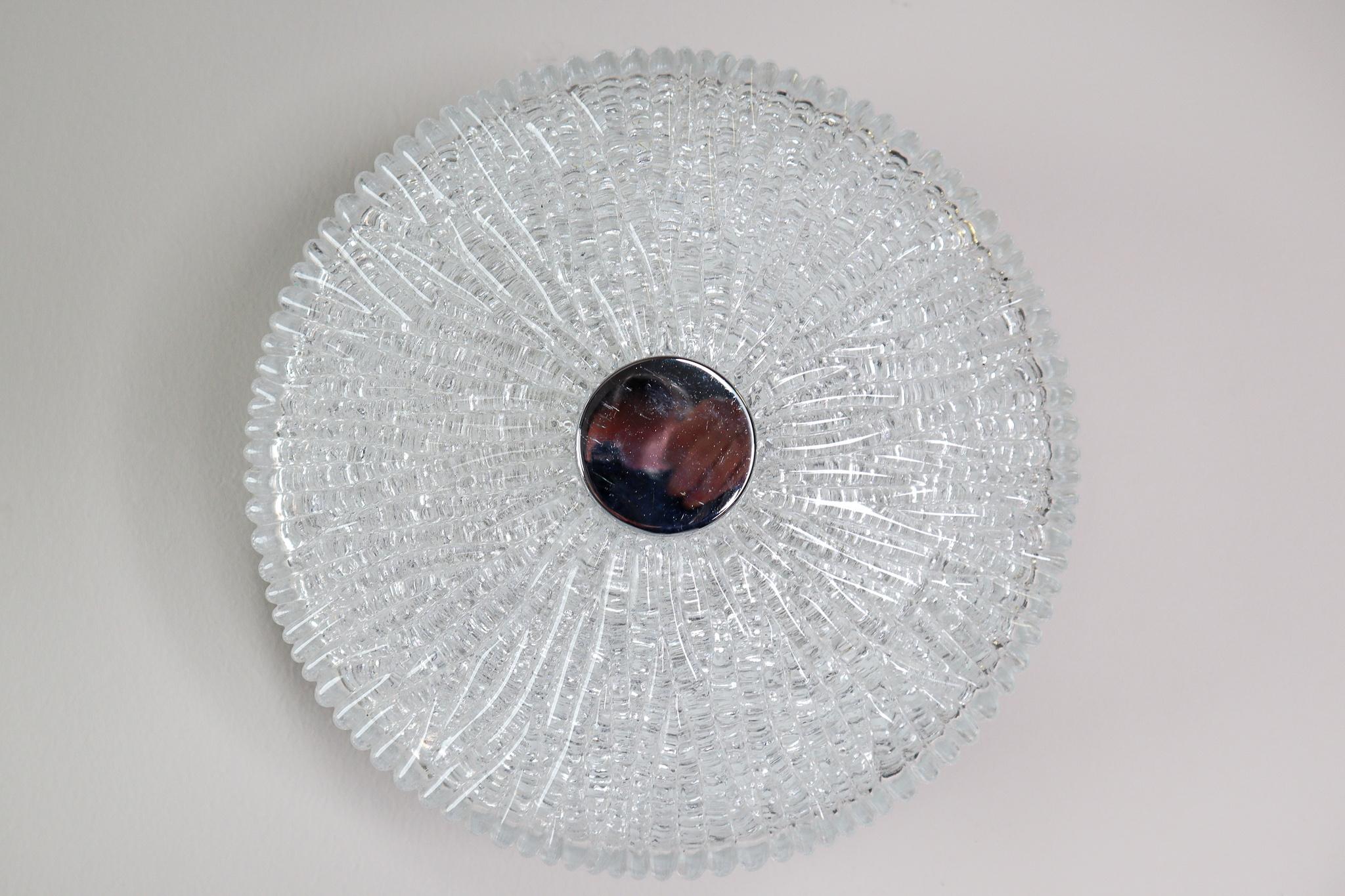 1960 German Kaiser Kaiser Flush Mount Ceiling Light Murano Glass In Good Condition For Sale In Almelo, NL