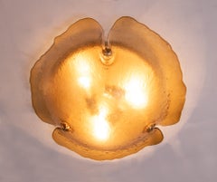 1960 German Peill & Putzler Organic Flush Mount Amber Murano Glass & Brass