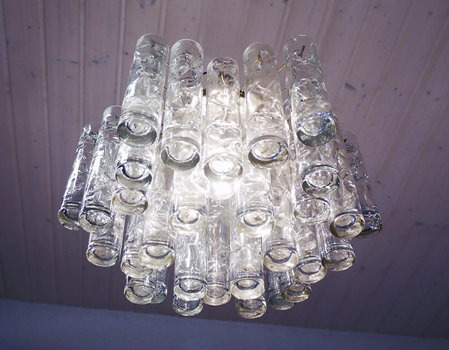 Fatto a mano 1960 Germania Doria Lava Lampadario ad incasso Tubi di vetro di Murano e ottone in vendita
