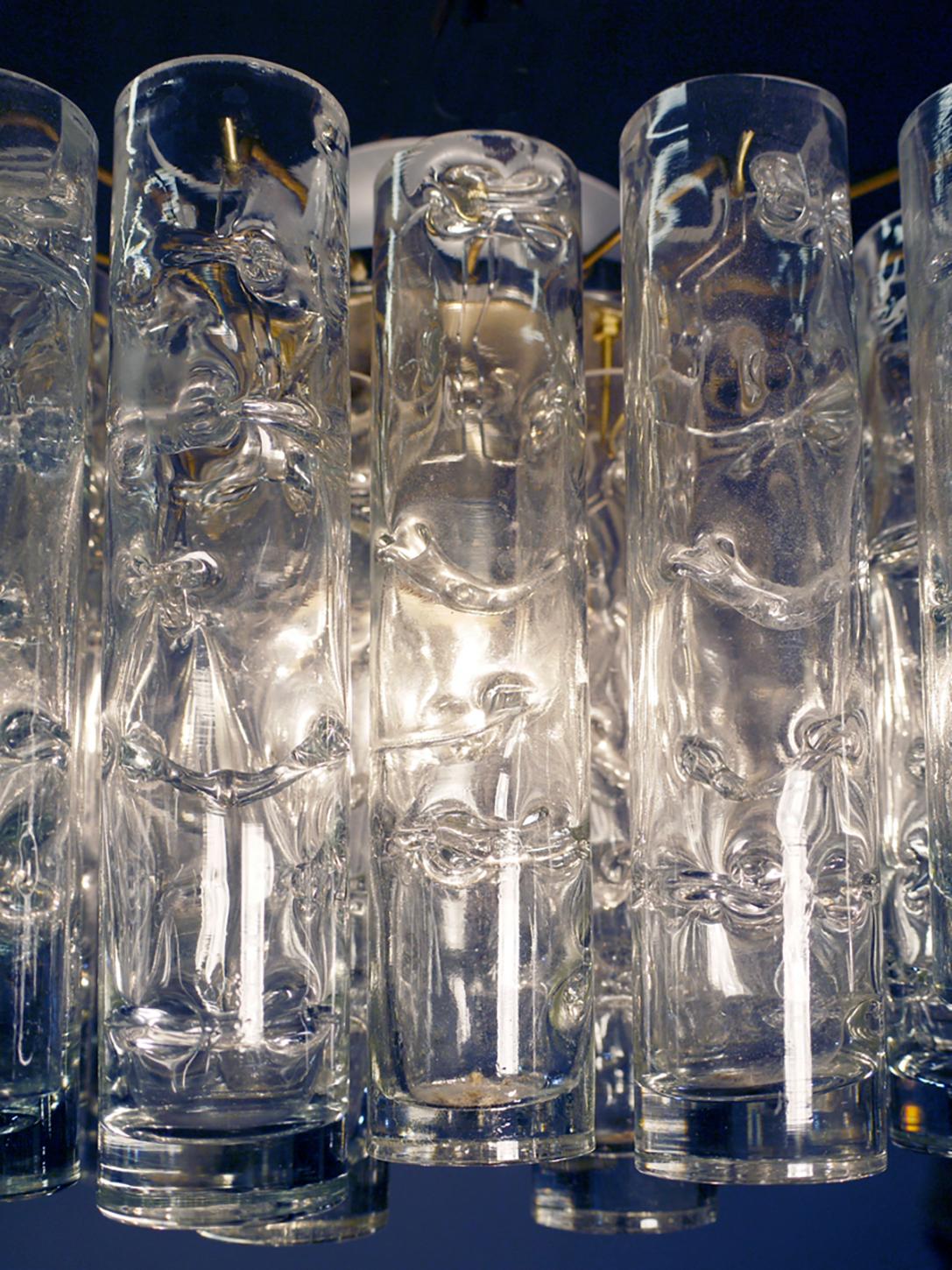 Metà XX secolo 1960 Germania Doria Lava Lampadario ad incasso Tubi di vetro di Murano e ottone in vendita