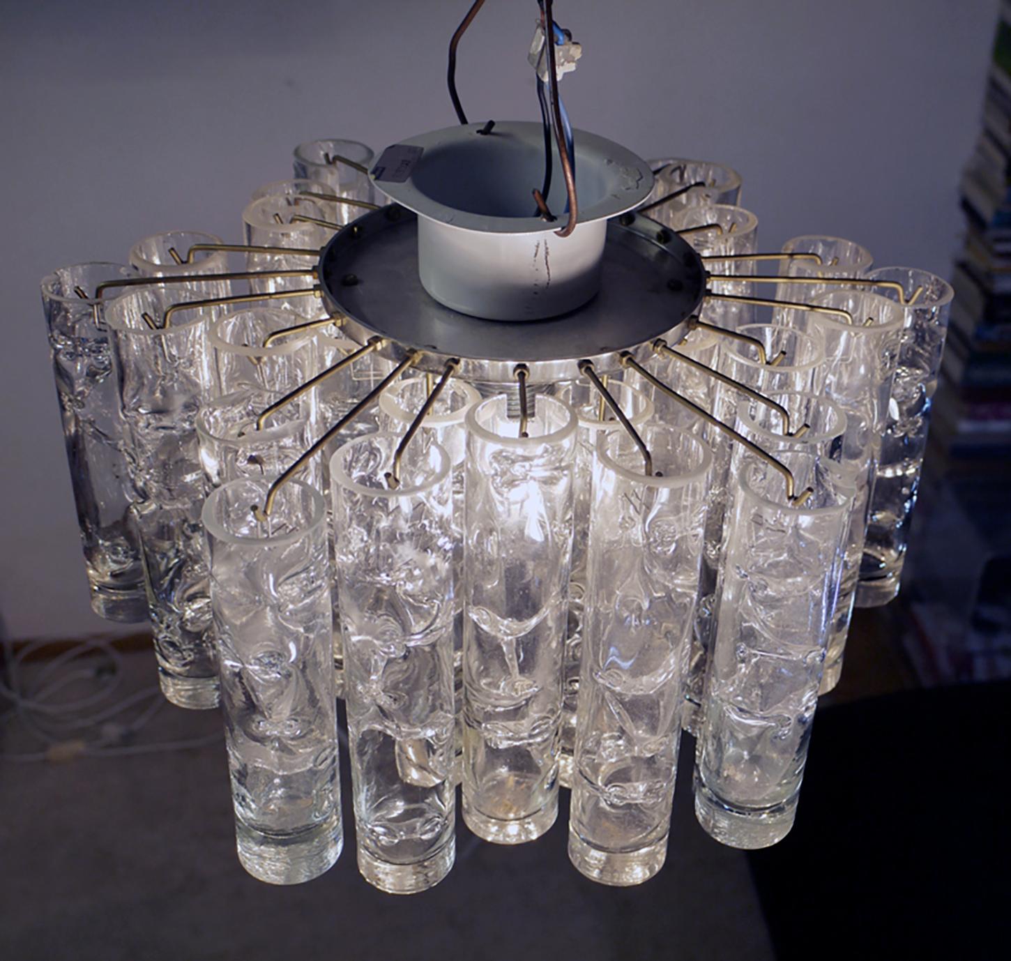 Ottone 1960 Germania Doria Lava Lampadario ad incasso Tubi di vetro di Murano e ottone in vendita