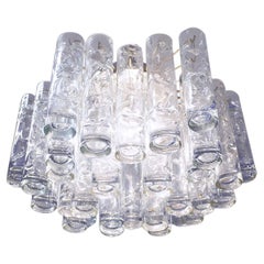 1960 Germany Doria Lava Flush Mount Chandelier Murano Glass Tubes & Brass