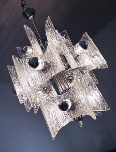 Frosted Murano Chandelier Glass & Chrome by Kaiser, Germany 1960s