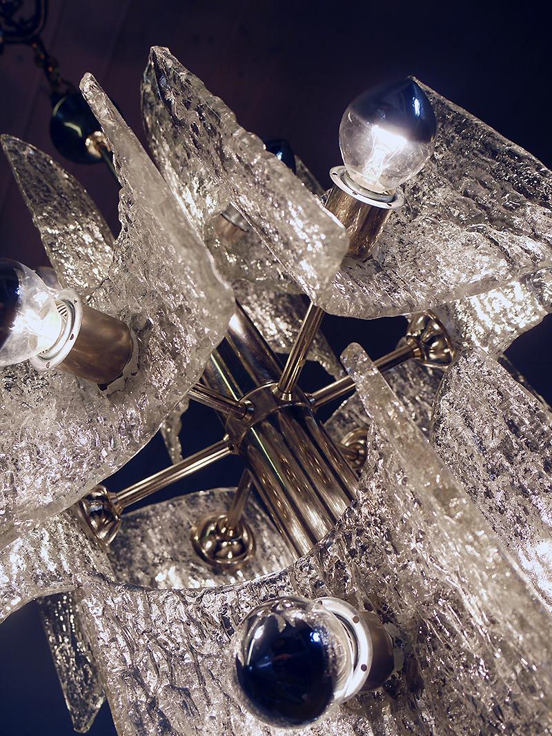 1960 Germany Kaiser Chandelier Frosted Murano Glass and Chrome In Good Condition For Sale In Niederdorfelden, Hessen