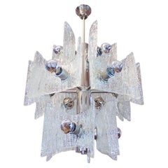 1960 Germany Kaiser Chandelier Frosted Murano Glass and Chrome