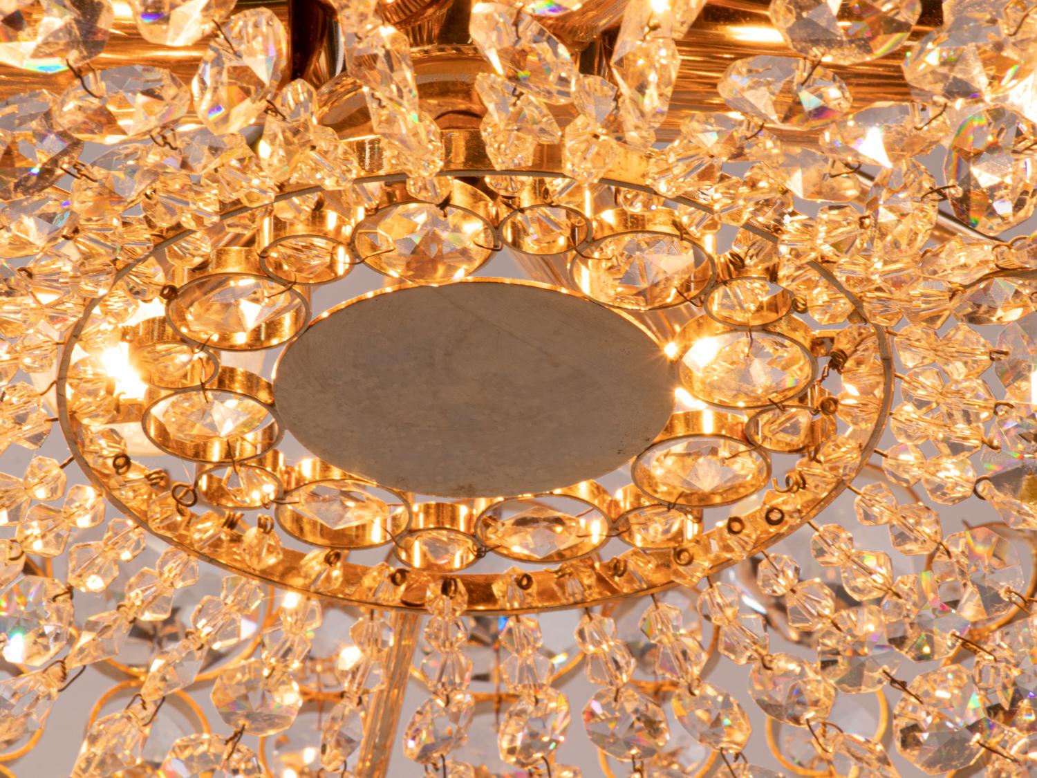 Mid-20th Century 1960 Germany Palwa Bubble Chandelier Crystal & Gilt Brass
