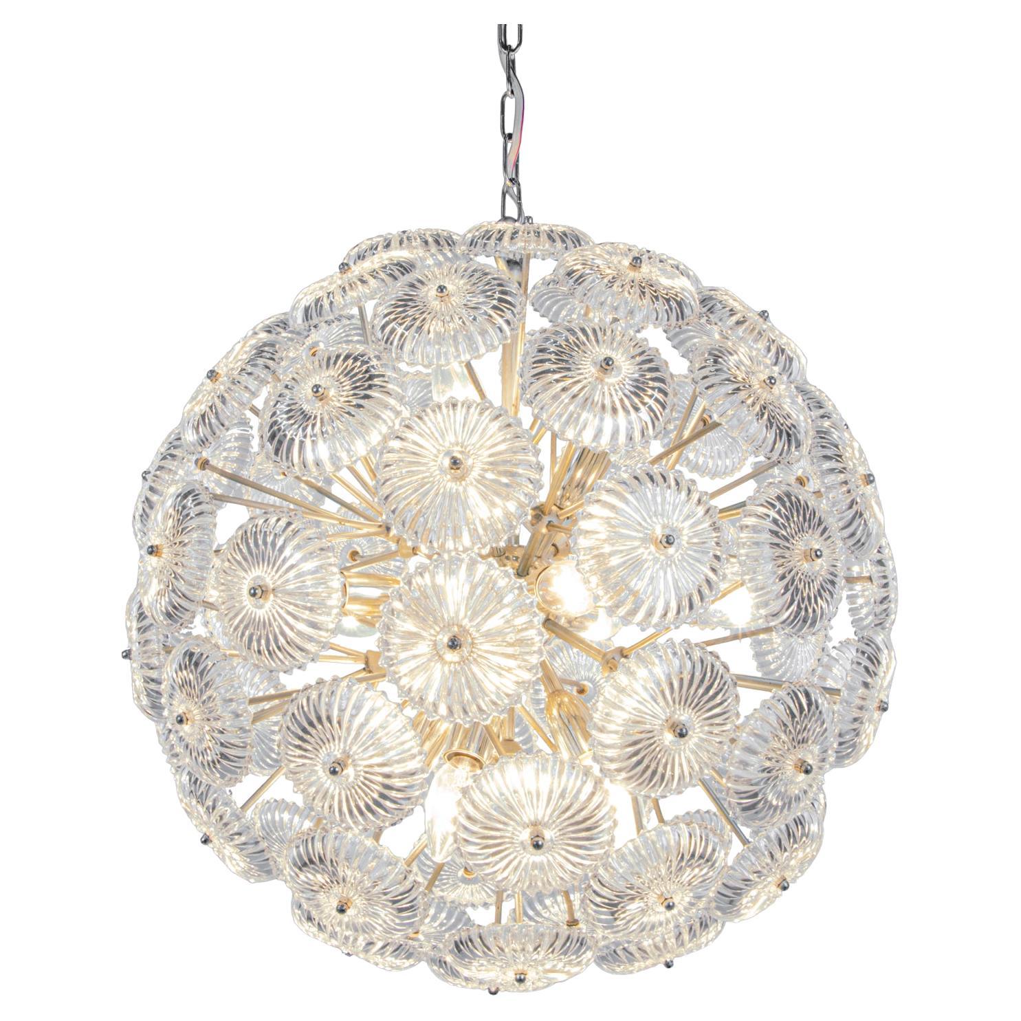 Palwa 22" Snowball Chandelier Crystal & Nickel, Germany 1960s For Sale