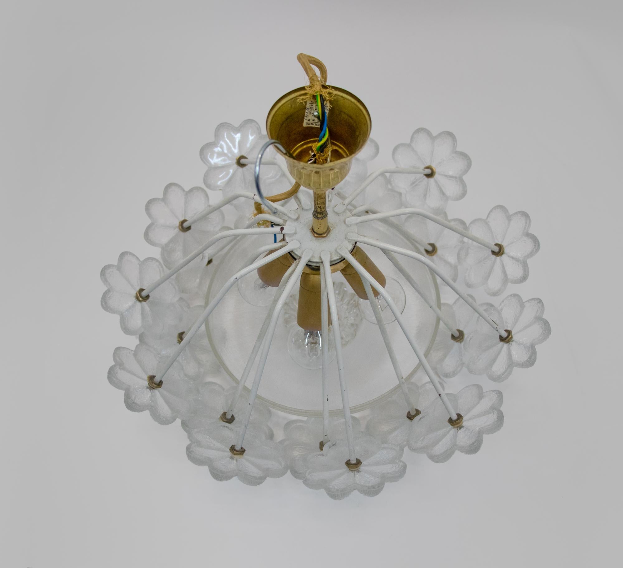 1960 Germany Ernst Palme Floral Flush Mount Chandelier Glass & Brass For Sale 3