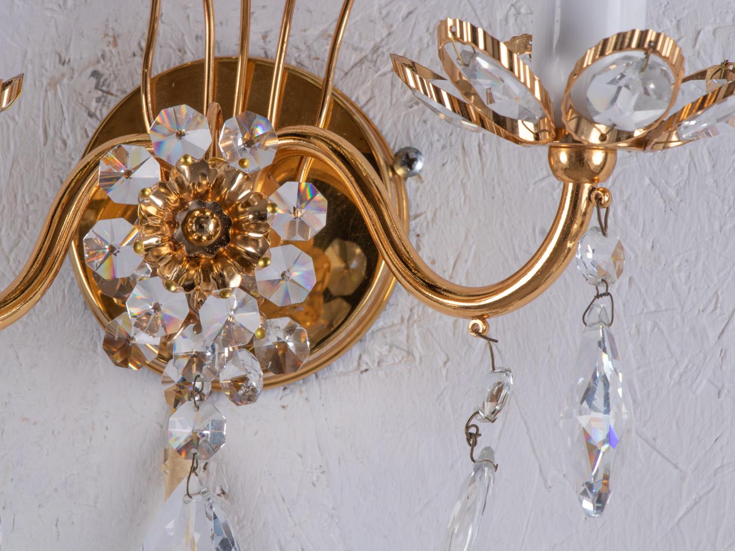 Mid-Century Modern 1 'of 2' German Glamorous Palwa Jewel Wall Lamp Crystal & Gilt-Brass, 1960s For Sale