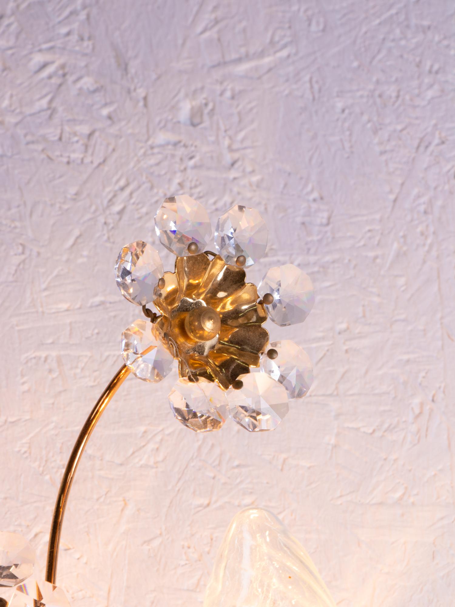Gold Plate 1 'of 2' German Glamorous Palwa Jewel Wall Lamp Crystal & Gilt-Brass, 1960s For Sale