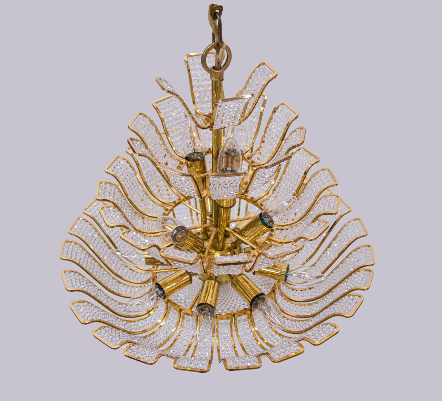 1960 Germany Palwa Hollywood Regency Crystal & Gilt Brass Chandelier  For Sale 10