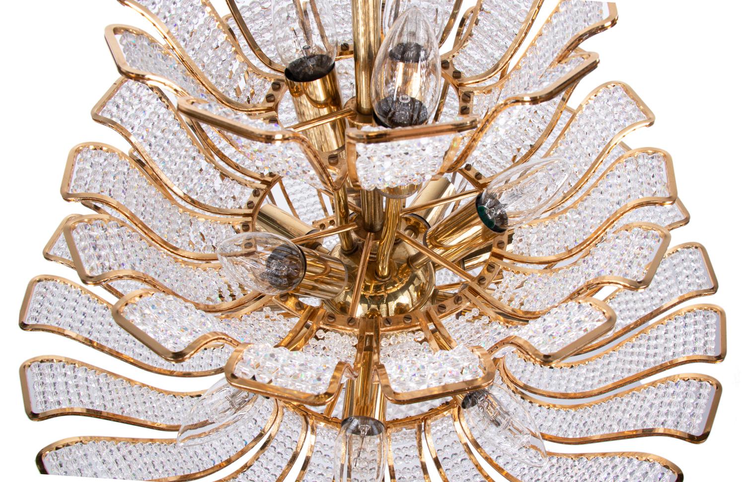 1960 Germany Palwa Hollywood Regency Crystal & Gilt Brass Chandelier  For Sale 1