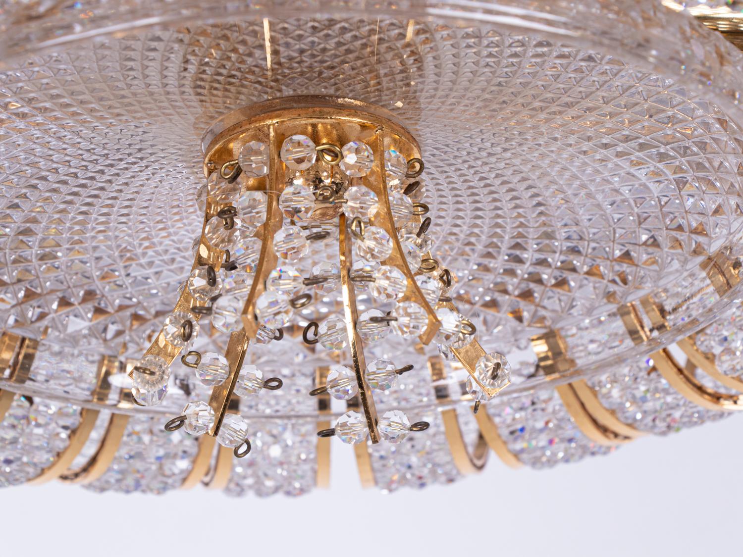 1960 Germany Palwa Hollywood Regency Crystal & Gilt Brass Chandelier  For Sale 2