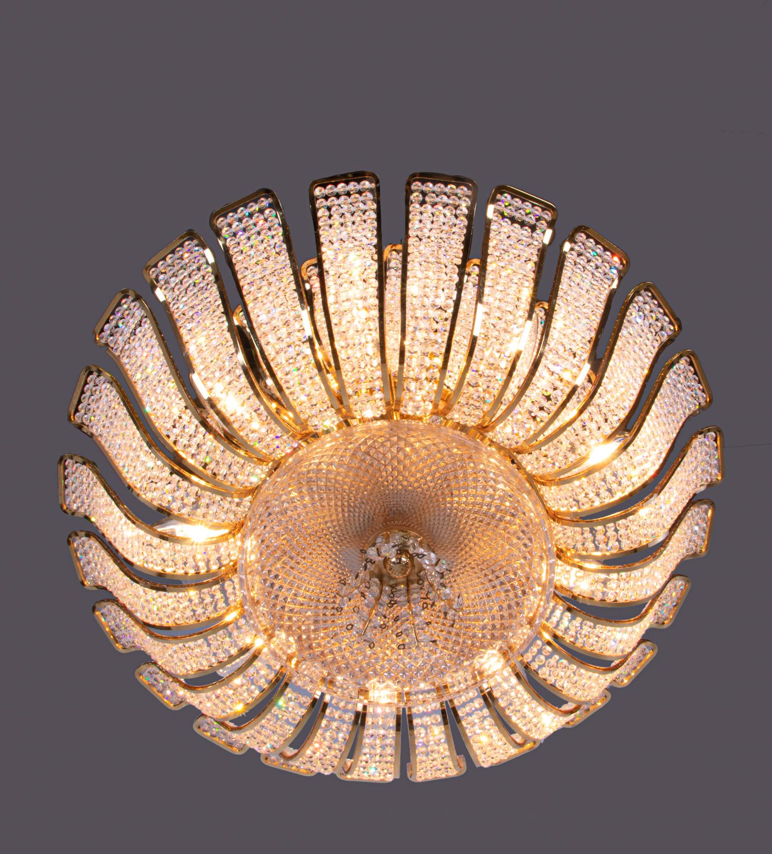 1960 Germany Palwa Hollywood Regency Crystal & Gilt Brass Chandelier  For Sale 4