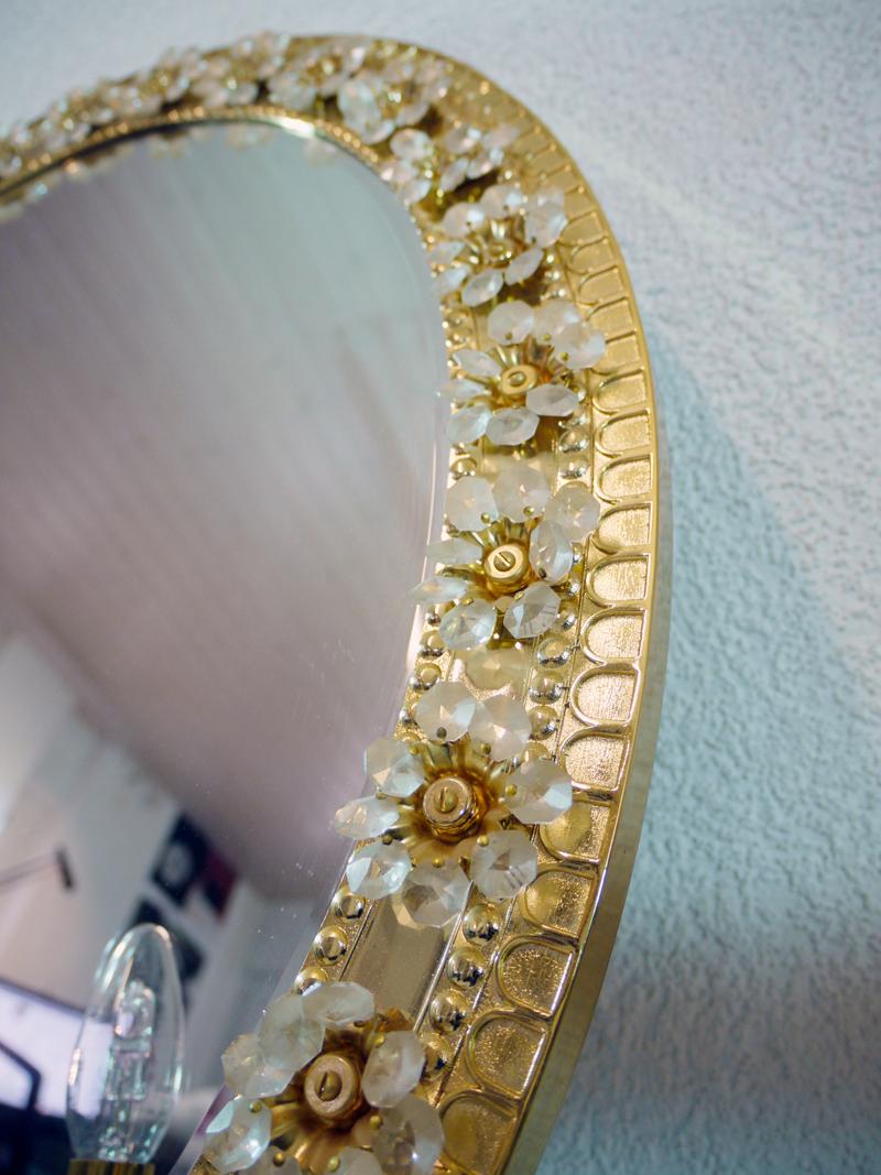 1960 Germany Palwa Illuminated Oval Mirror Crystal and Gilt Brass For Sale 5