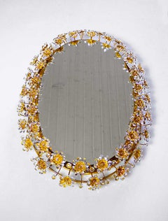 1960, Germany, Palwa Oval Backlit Mirror Crystal & Gilt Brass by Christoph Palme