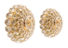 Coppia di lampade da parete in ottone placcato oro e vetro di cristallo di Palwa, 1960