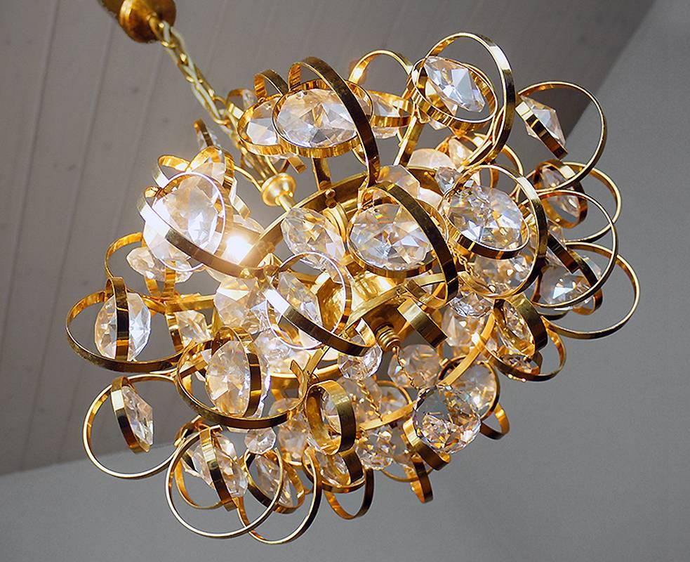 1960 Germany Palwa Sputnik Chandelier Crystal & Gilt Brass by Gaetano Sciolari For Sale 4