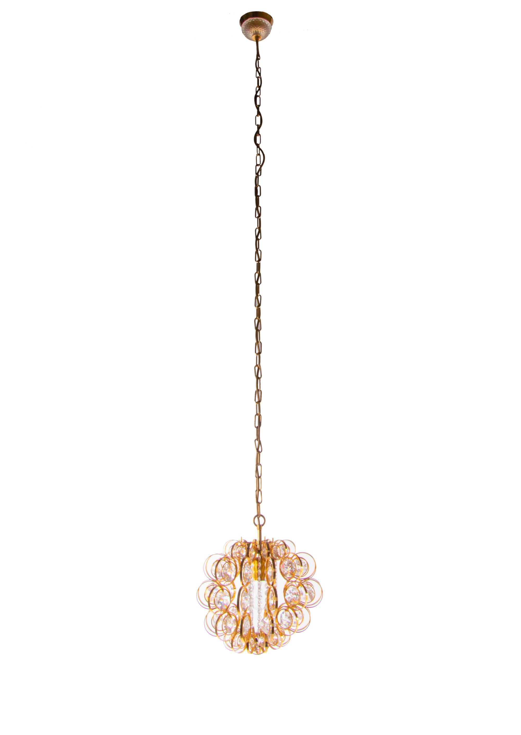 Hollywood Regency 1960 Germany Palwa Orbit Chandelier Crystal & Gilt Brass by Gaetano Sciolari For Sale