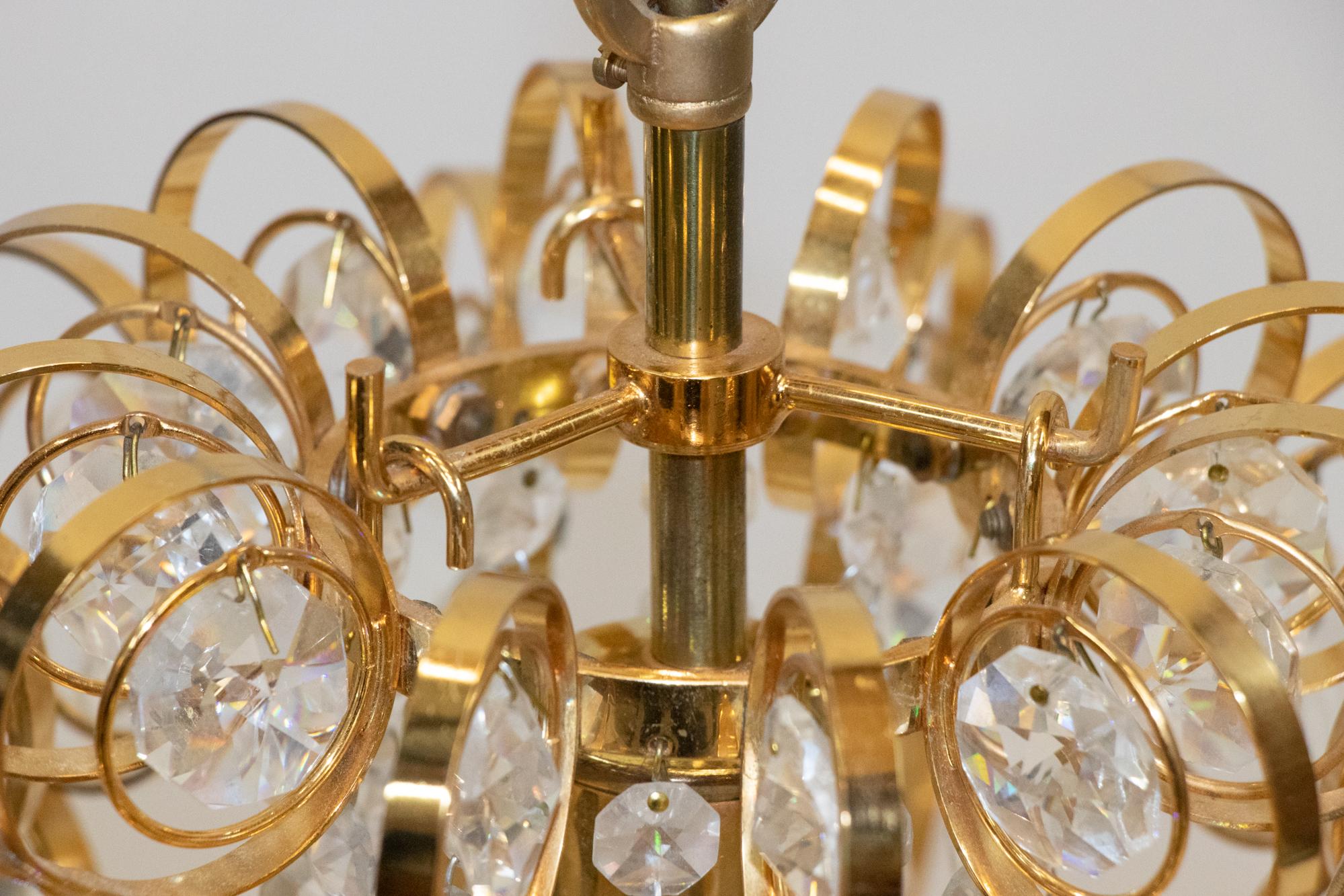 Gold Plate 1960 Germany Palwa Orbit Chandelier Crystal & Gilt Brass by Gaetano Sciolari For Sale