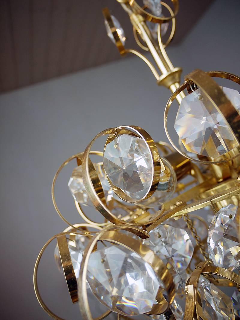 Gold Plate 1960 Germany Palwa Sputnik Chandelier Crystal & Gilt Brass by Gaetano Sciolari For Sale