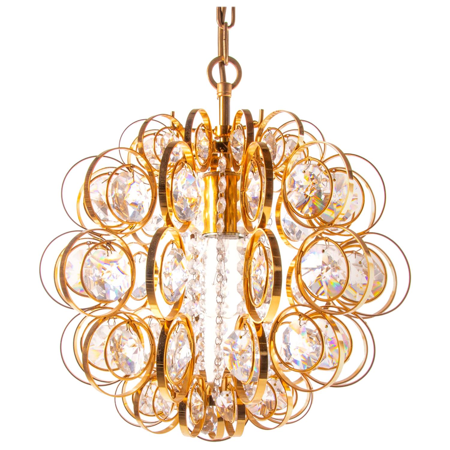 1960 Germany Palwa Orbit Chandelier Crystal & Gilt Brass by Gaetano Sciolari For Sale