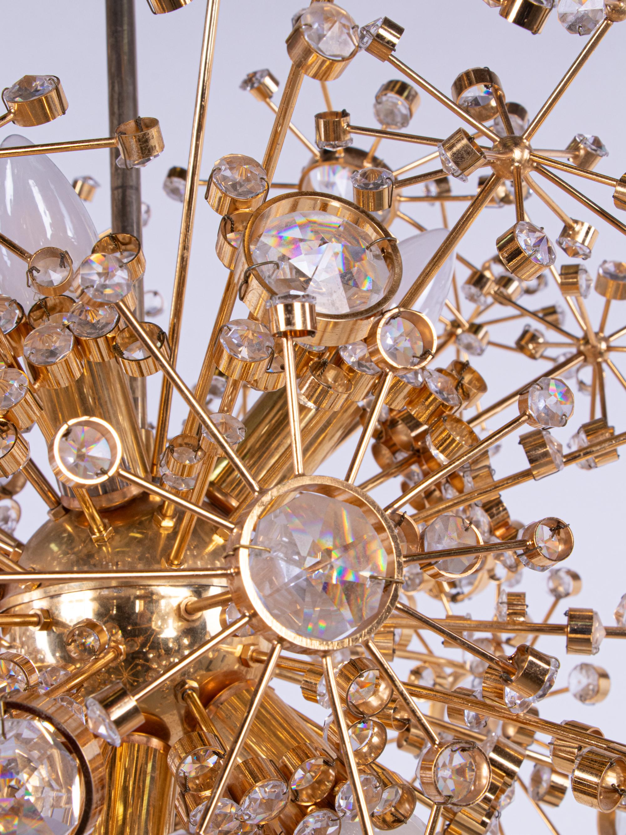1960 Germany Palwa Sputnik Chandelier Swarovski Crystal & Gilt Brass For Sale 4
