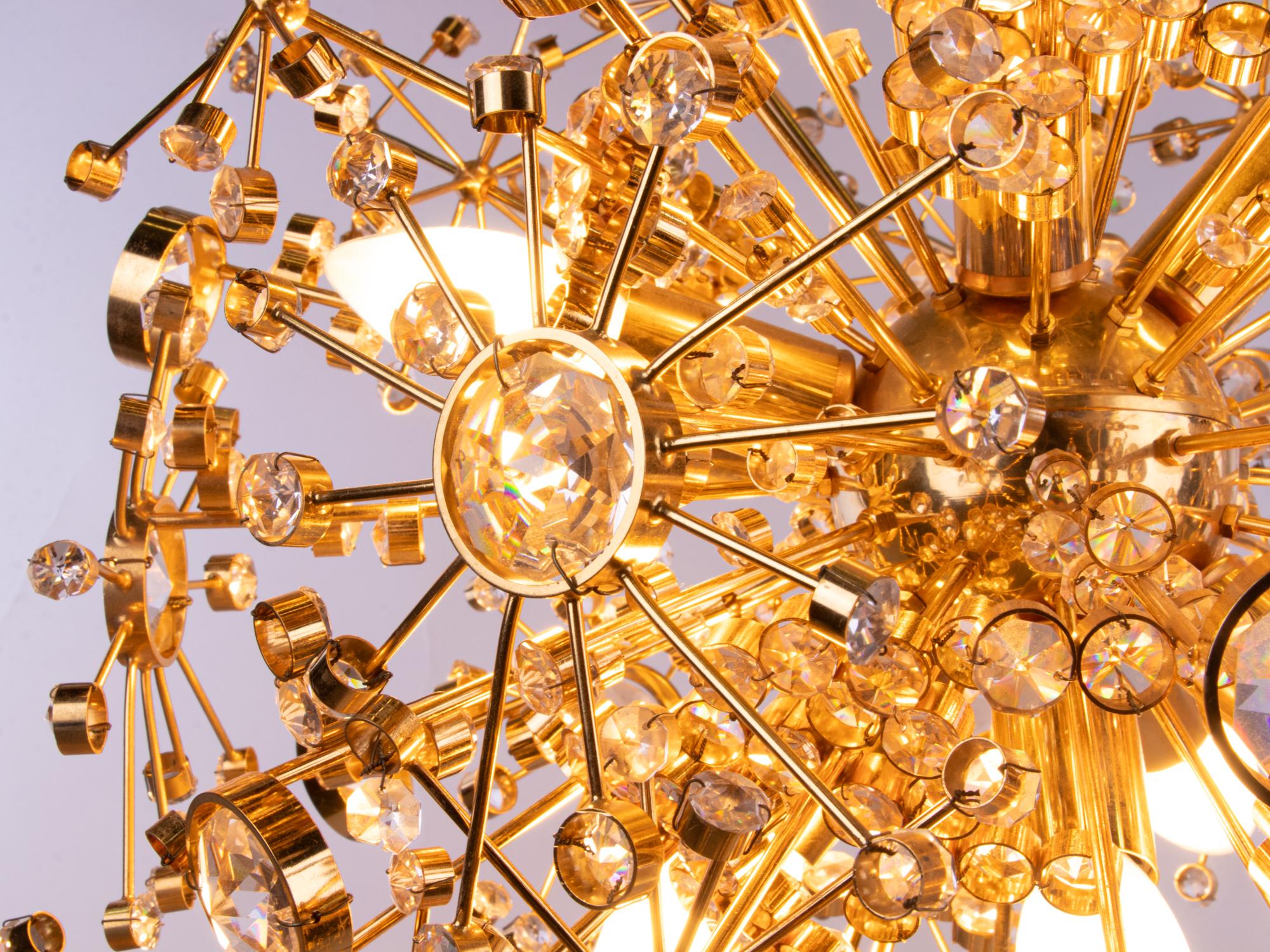 Hollywood Regency 1960 Germany Palwa Sputnik Chandelier Swarovski Crystal & Gilt Brass For Sale