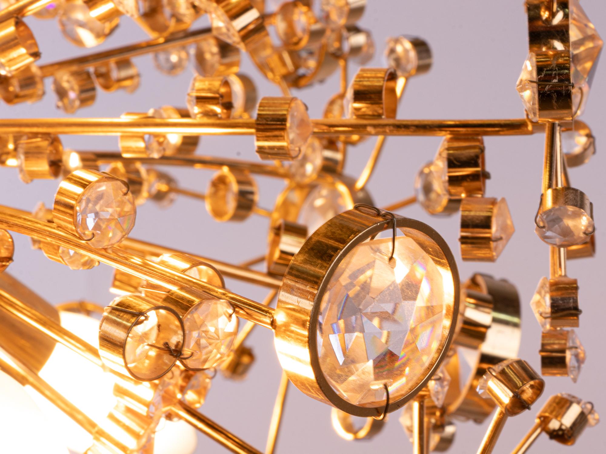 Mid-20th Century 1960 Germany Palwa Sputnik Chandelier Swarovski Crystal & Gilt Brass For Sale