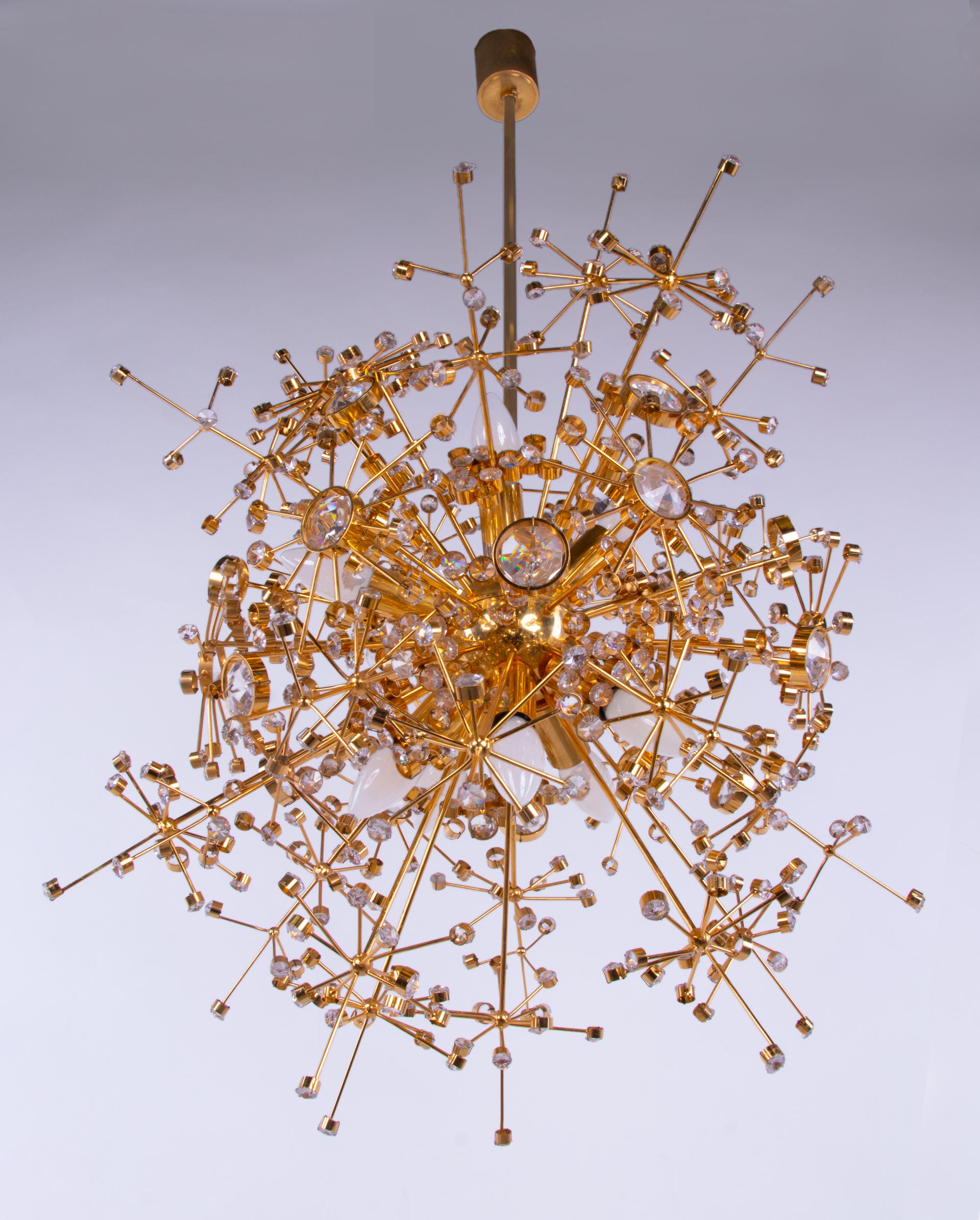 1960 Germany Palwa Sputnik Chandelier Swarovski Crystal & Gilt Brass For Sale 1