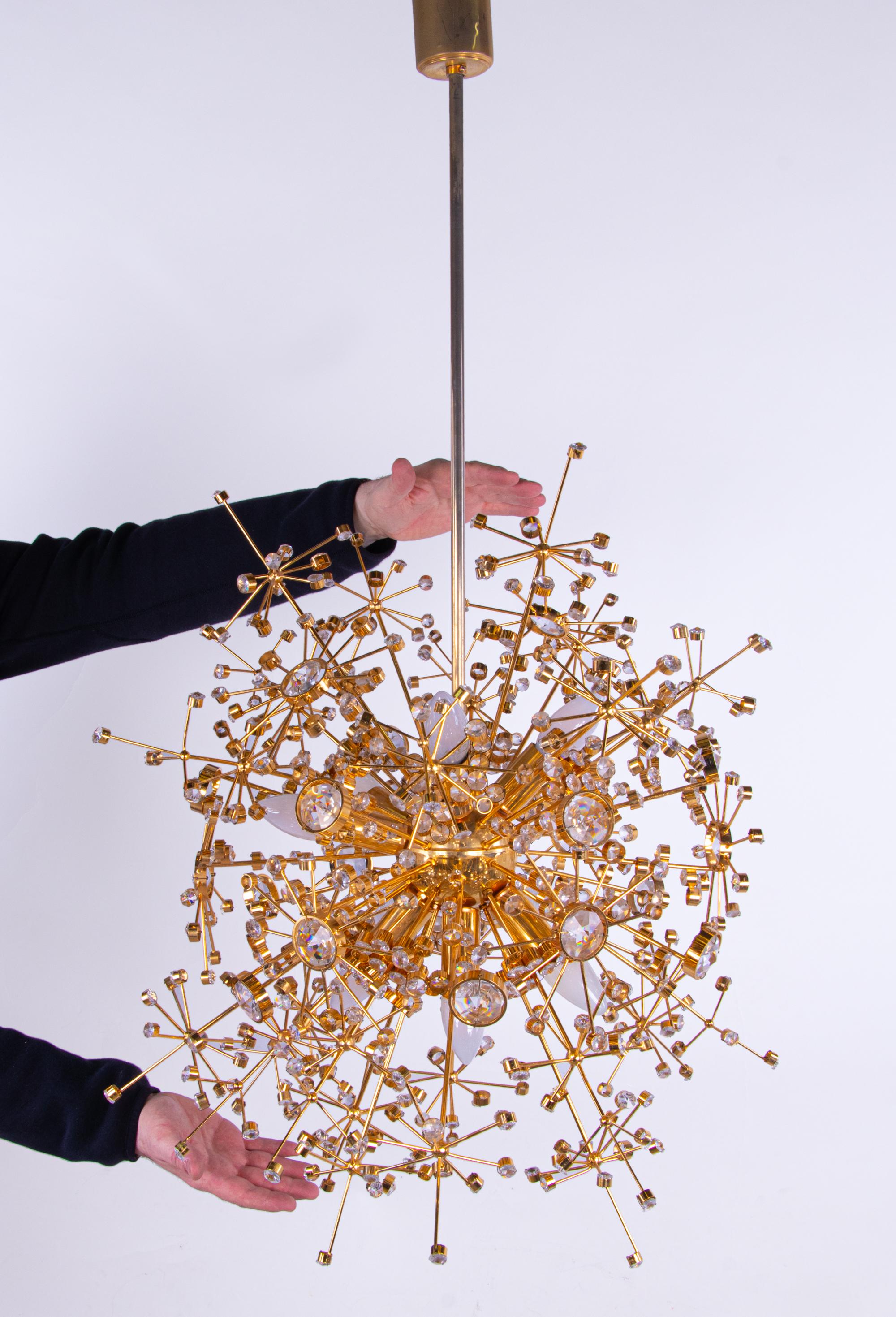 1960 Germany Palwa Sputnik Chandelier Swarovski Crystal & Gilt Brass For Sale 9