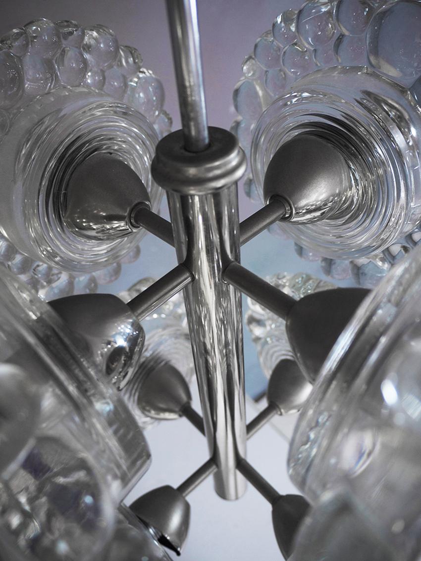 1960 Germany Peill & Putzler Sputnik Water Drop Chandelier Murano Glass & Chrome For Sale 3