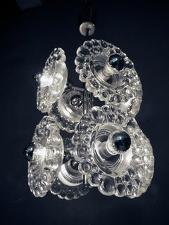 1960 Allemagne Peill & Putzler Lustre goutte d'eau Sputnik Verre Murano & Chrome