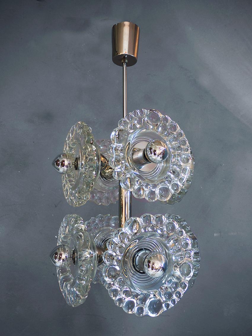 1960 Germany Peill & Putzler Sputnik Water Drop Chandelier Murano Glass & Chrome For Sale 1